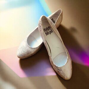 RALPH MIGEL Champagne Shimmering Texture Kitten Heel Leather Pumps EU Sz 37 NEW